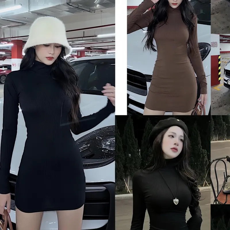Váy thun tăm Cổ Lọoooo - V44 Nữ Womennnnn 0