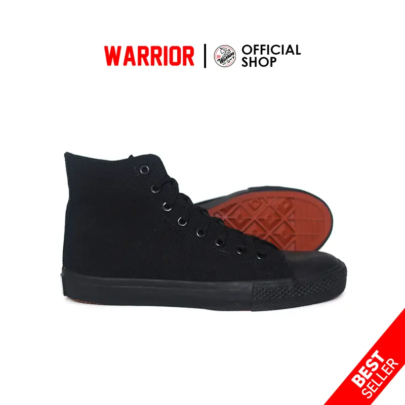 Sepatu Warrior Hitam Warrior All Black Sepatu Sekolah Hitam Canvas  Casual 37
