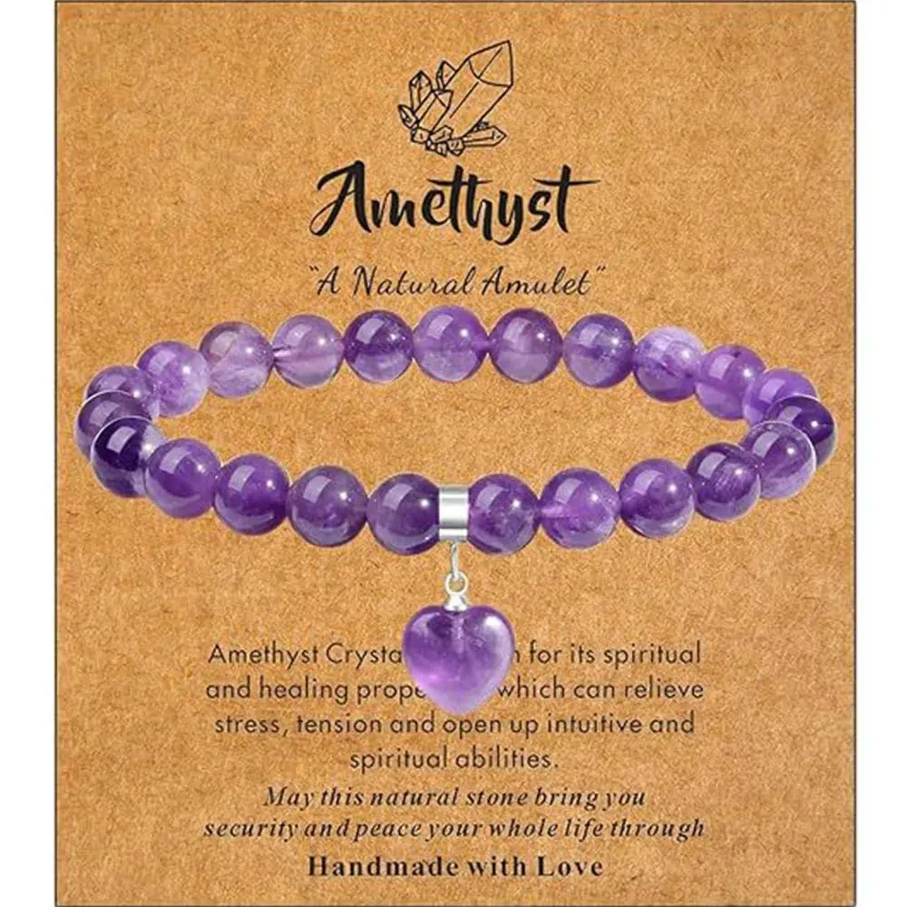 Gelang amethyst asli untuk wanita, gelang dengan manik 8mm, untuk melegakan kebimbangan dan tekanan, pesona hati, barang kemas buatan tangan, hadiah