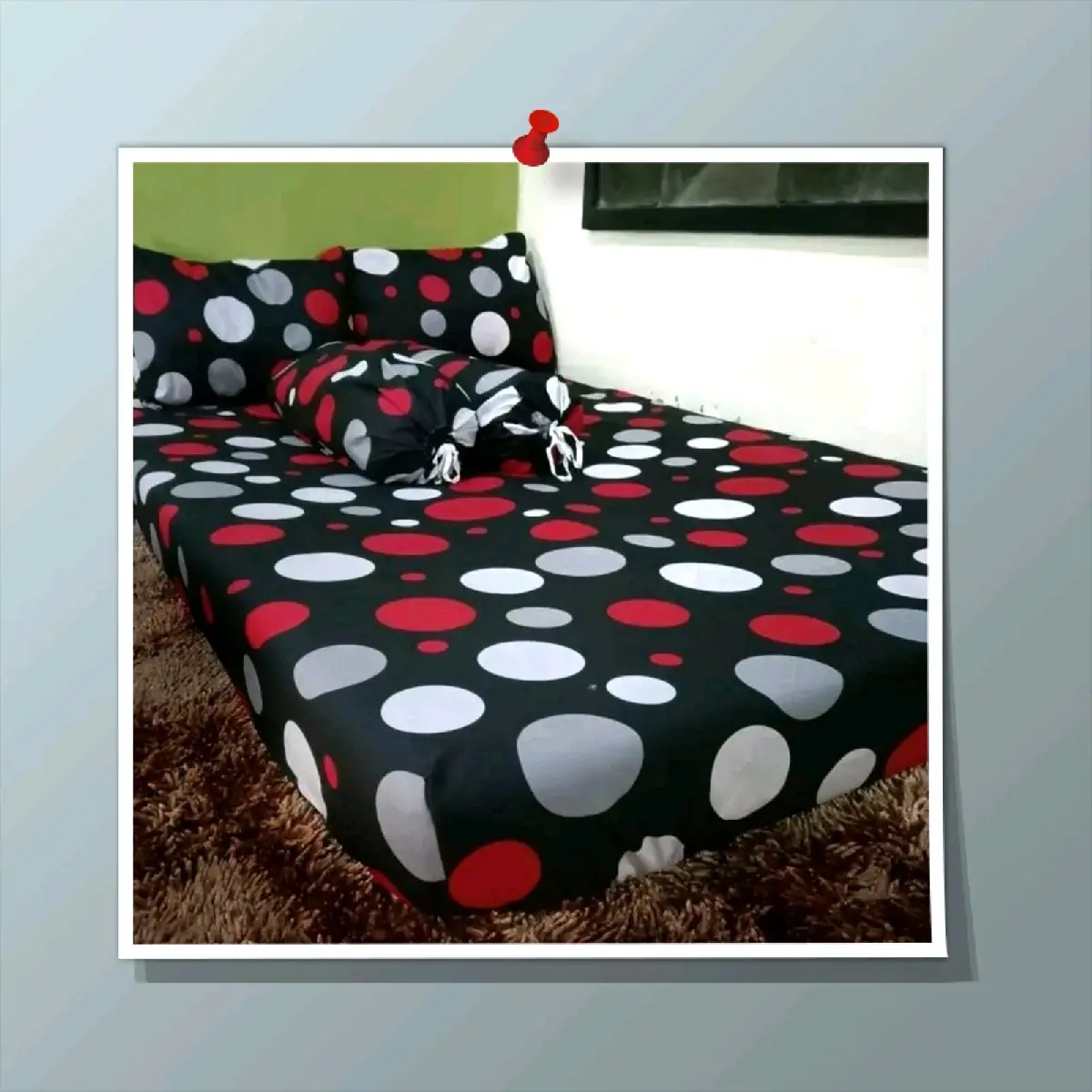 Sprei Katun Motif Polkadot Hitam