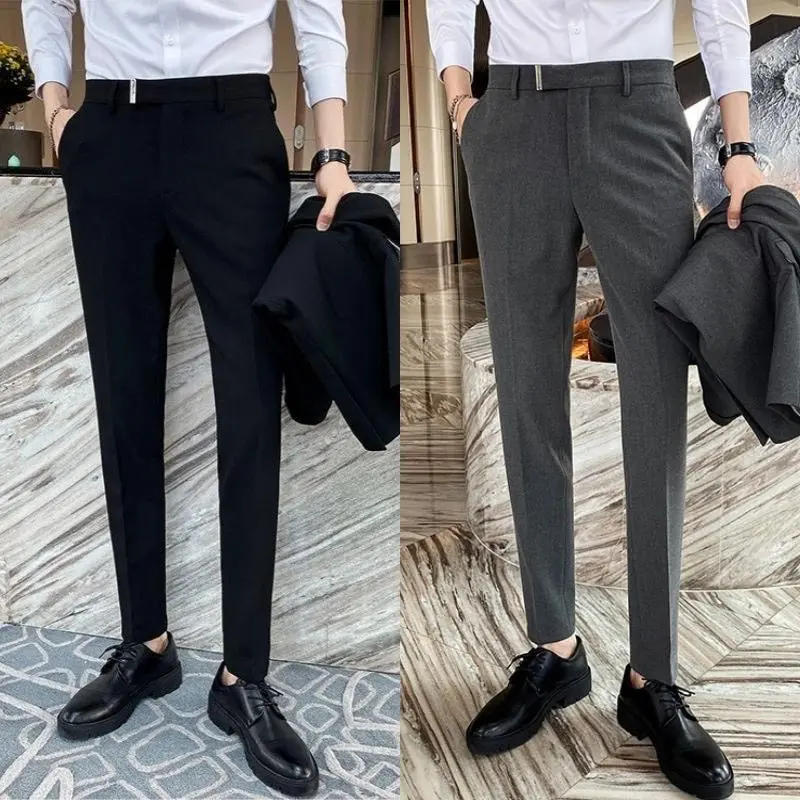 Quần âu tây nam mix cạp kẹp thay thế thắt lưng 3 màu đen ghi xám phom hàn quốc vừa ôm tôn dáng Menswear Pants