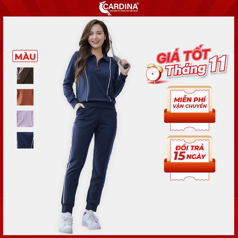 Đồ Bộ Nữ CARDINA Chất Nỉ Da Cá Cao Cấp Dáng Thể Thao Kéo Khóa Cổ Trẻ Trung Năng Động 2NiF01 Sport Tập Thể Dục Chạy Bộ Tập Gym Đồng Quần