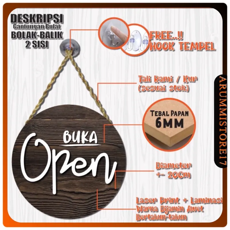 Papan Gantung Bolak Balik Buka Tutup Toko Open Close Sign Bentuk Bulat 1