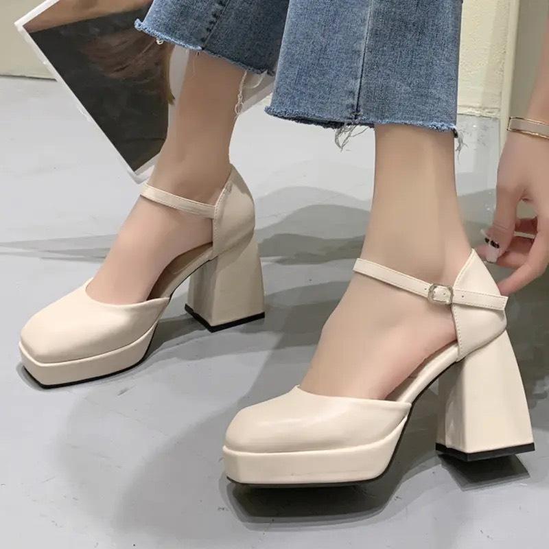Product Introduction of (Phúc Minh) GIẦY Cao Gót Nữ Bít Hậu Trơn Chất Liệu Da Mờ Mũi Vuông 10 phân (Phom rộng) Shoes giàycaogót DéP giay cuoi bup Women giay  7 2