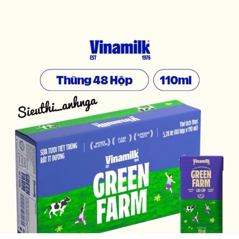 Thùng 48H Sữa Tươi Tiệt Trùng 110ml Vinamilk Green Farm Rất Ít Đường 0