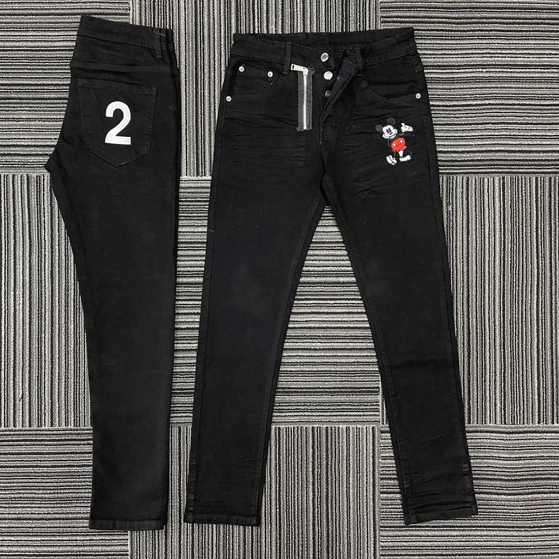 Quần jean d2 thêu chuột míc ky số 2 túi sau khoá lệch 4 cúc dập nhăn Menswear Nam đen trơn