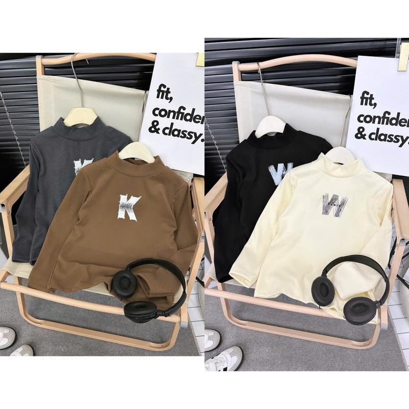 Áo giữ nhiệt cho bé trai cổ 3 phân in chư W.K chất nỉ lông cừu phiên bản dày mink, cao cấp, size từ 17-60kg.