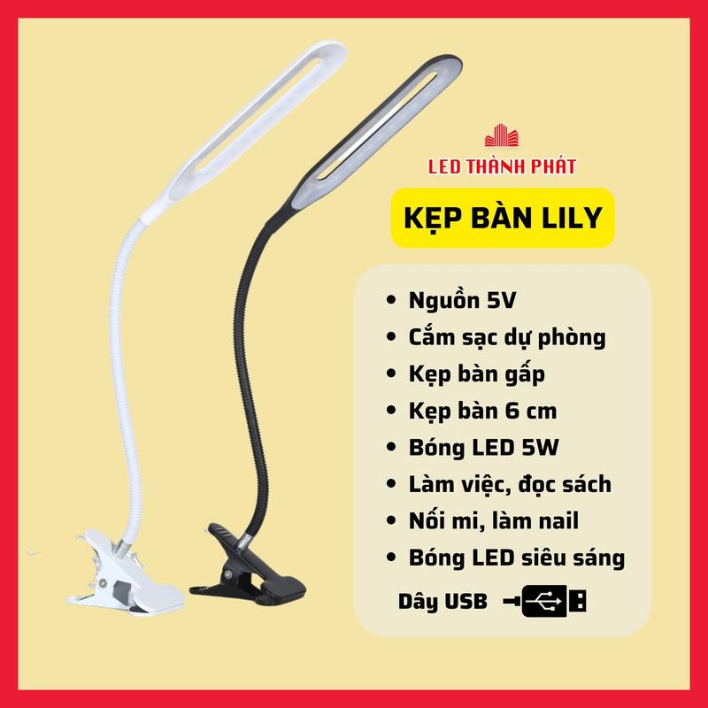 Đèn kẹp bàn LILY siêu sáng chống cận , Đèn học làm việc đọc sách làm nail nối mi phong cách hiện đại nguồn USB