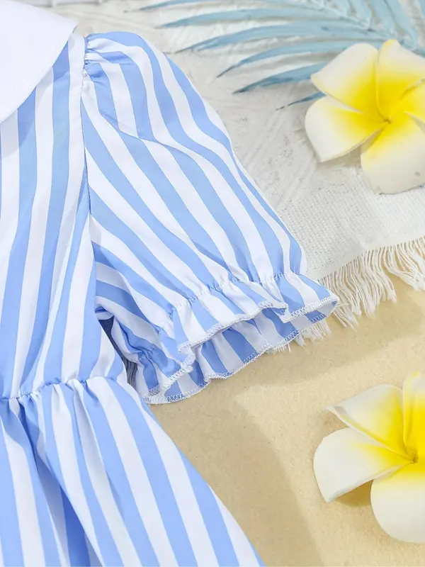 Girl's Striped Print Dress, Casual Short Sleeve Dress for Summer, Kids Clothes for Daily Wear 7