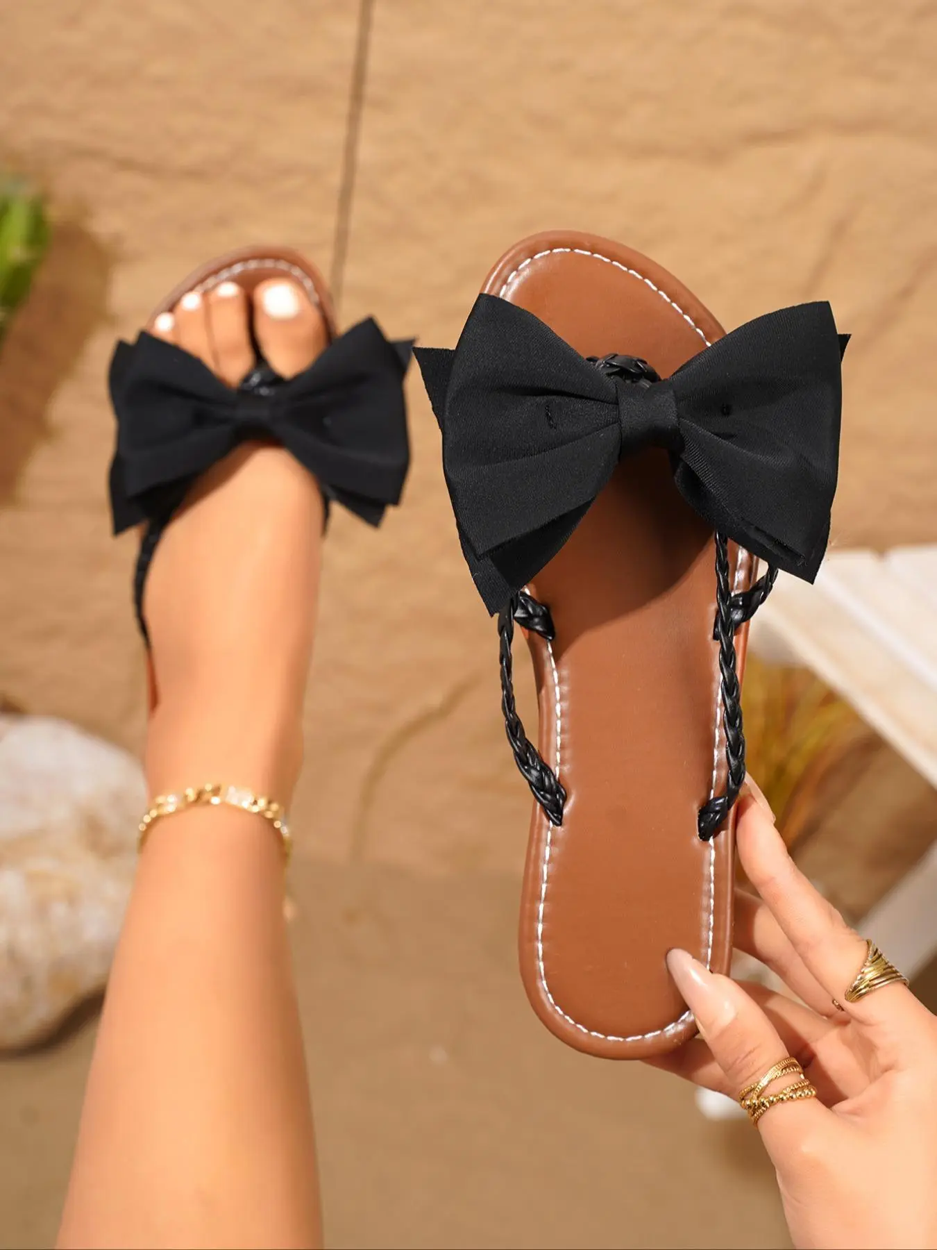 Women's Bowknot Design Slides, Casual Comfortable Flat Sandals for Summer, Non-slip Slippers for Beach, Fashionable Shoes for Indoor & Outdoor Wear