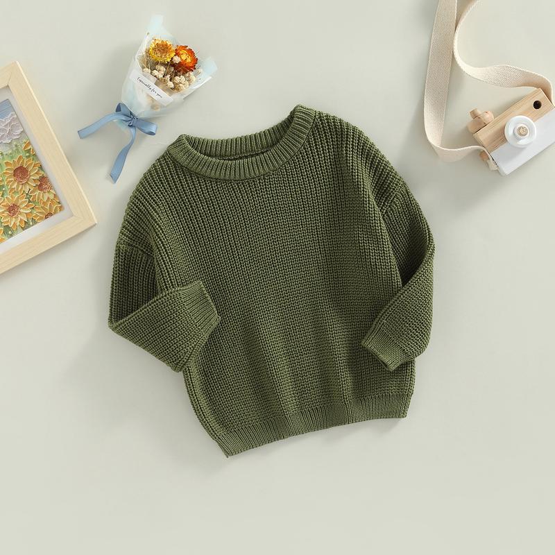 Product Introduction of Toddler Baby Round Neck Sweaters, Long Sleeve Solid Color Loose Knitted Pullovers 61
