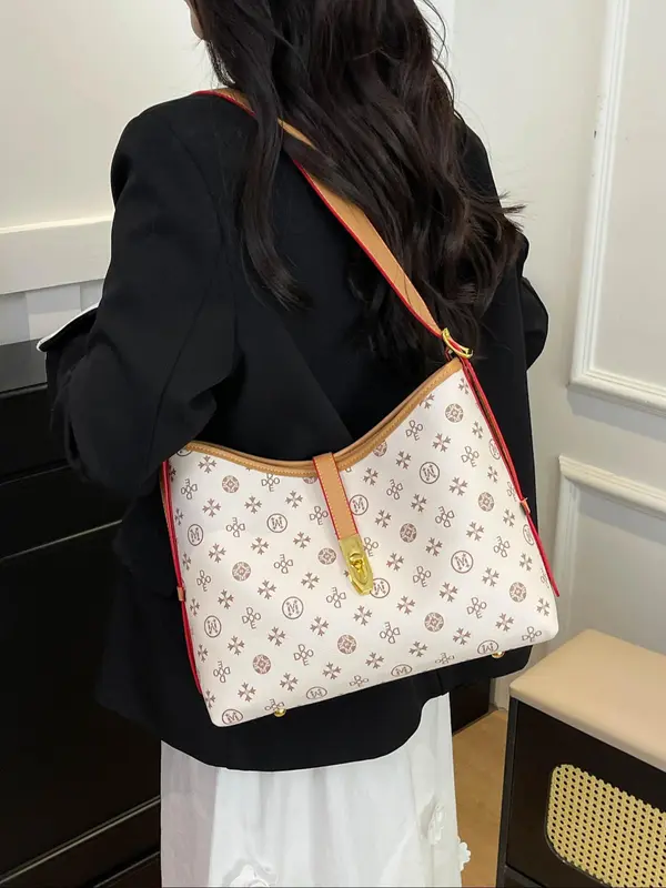 Women's Fashionable Floral Print Underarm Bag, Casual PU Leather Shoulder Bag for Daily Used, Trendy Versatile High-quality Daily Commuting Bag 5