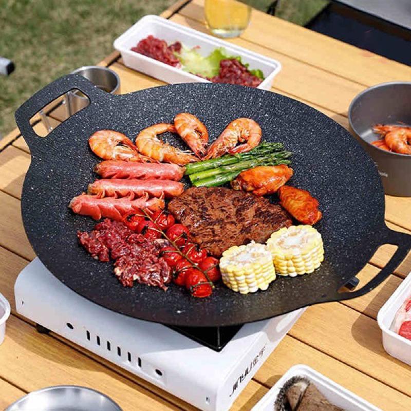 Chảo Đá Nướng Không Dầu Hàn Quốc Size 34cm; Chảo Nướng Thịt BBQ Đa Năng Chống Dính Chống Gỉ Cao Cấp Tiện Lợi
