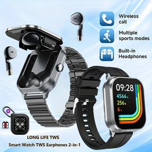 TWS 2-in-1 Smart Watch Men Women Bluetooth Calling 2.01 Inch HD Large Screen Waterproof Heart Rate Blood Oxygen Bluetooth Headset For Android iOS