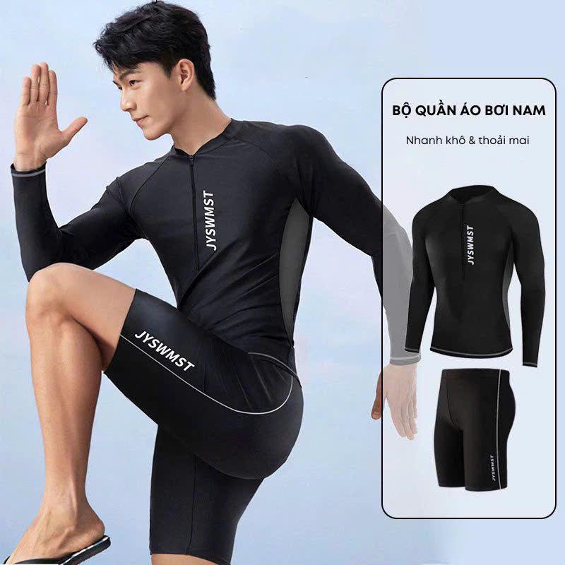 Đồ bơi Nam đi biển 2 mảnh quần đùi áo tay dài dáng thể thao năng động JYSWMST MS-09 Thun
