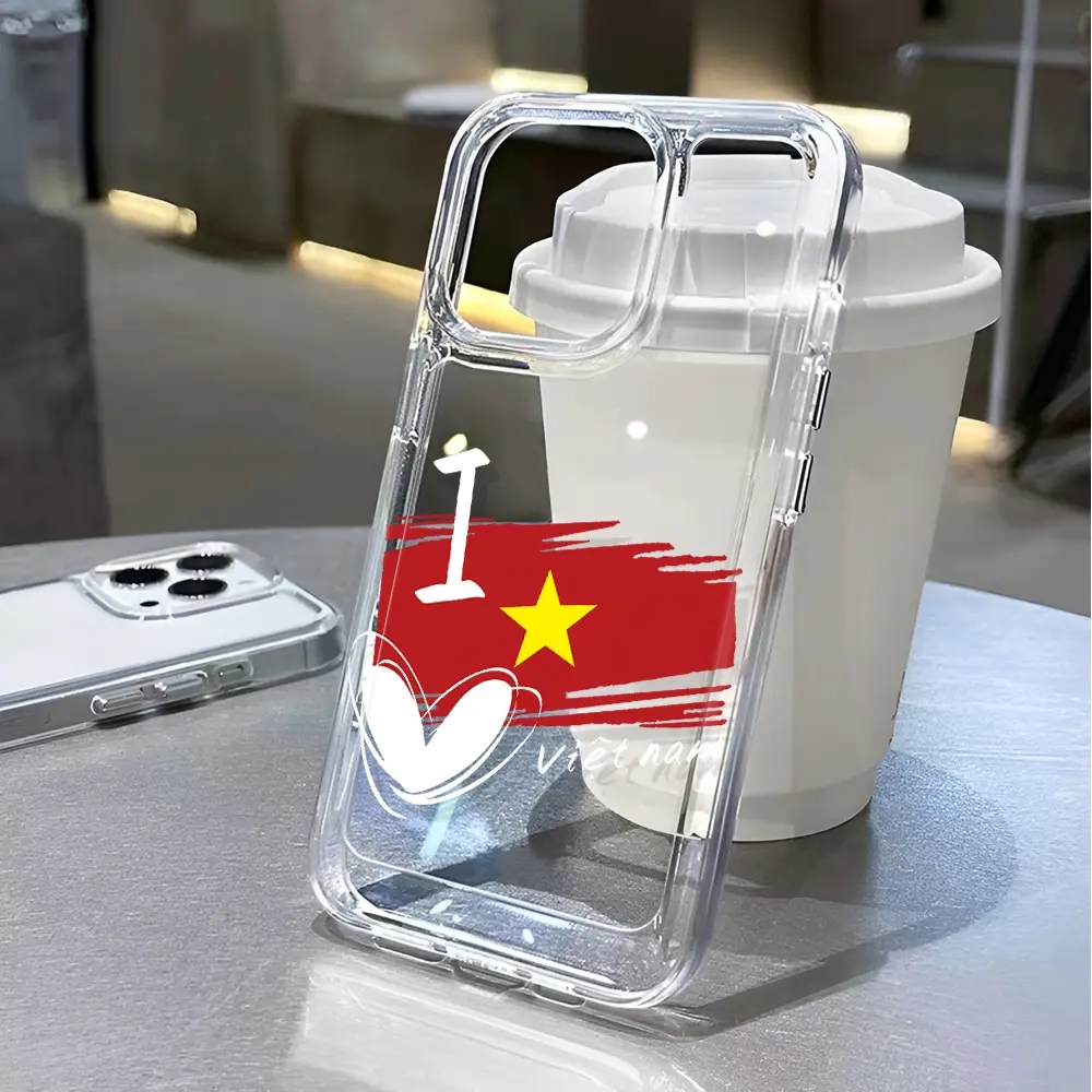 Ốp Không Gian Trong Suốt, Dành Cho iPhone 15 Pro Max, 14, 11, 13, 12, 7, 8 Plus, X, XR, XSMax, Thời Trang, Thiết Kế Cờ Việt Nam, Ốp Chống Sốc