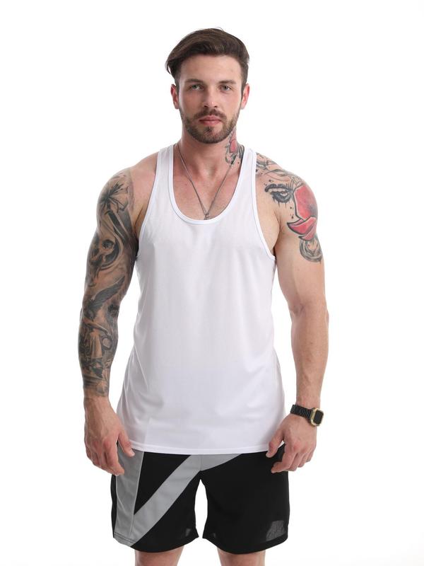 Men's Regular Fit Solid Scoop Neck Sports Tank Top, Quick Drying Comfortable Sports Top for Gym Workout Running, Casual Men's Sportswear for Summer, Activewear 4