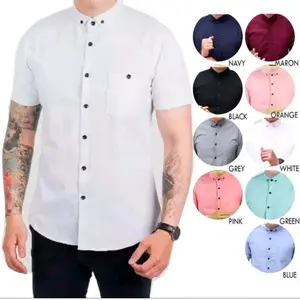 KEMEJA PRIA POLOS LENGAN PENDEK Casual Formal Baju Katun Panjang Hitam