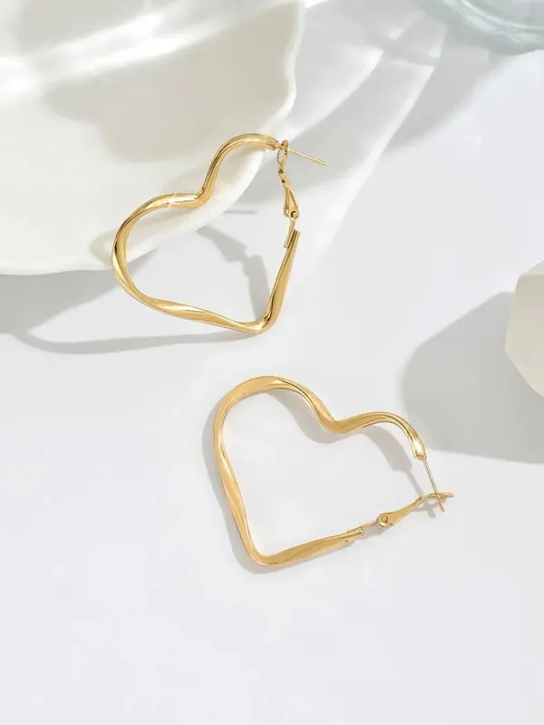 Fashionable Heart Shaped Hollow Out Design Hoop Earrings, Fashion Jewelry for Party, Daily Clothing Decor, Trendy All-match & Exquisite Jewelry for Birthday Gift, Valentine's Day, Gift, Accessories for Women 3