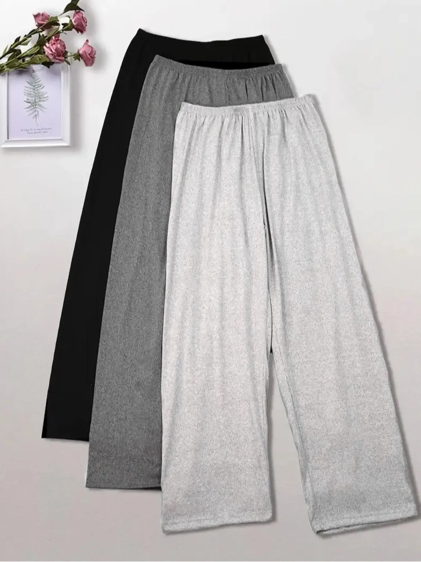 Plus Size Solid Color Elastic Waist Pajama Pants, Casual Comfy Lounge Trousers for Women, Women's Sleepwear for All Seasons