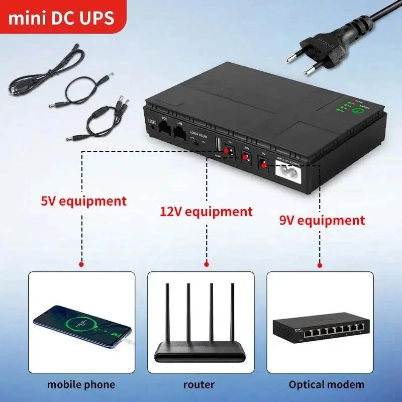 Power Supply UPS Router Backup Power DC Power Adapter Uninterruptible Power Supply 10400mAh 5V 9V 12V UPS Router Optical Cat Built-in Adapter Backup Power Supply Eu 6