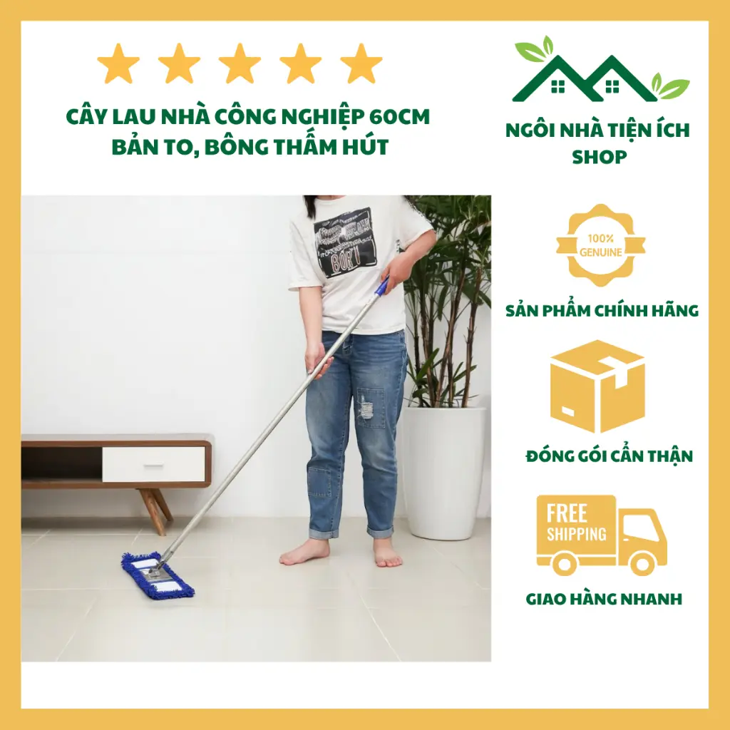 Cây Lau Nhà Công Nghiệp, Cây Lau Bệnh Viện Siêu Sạch, Loại Cây Lau 60cm Bản To, Bông Thấm Hút Tốt Lau Sàn Inox