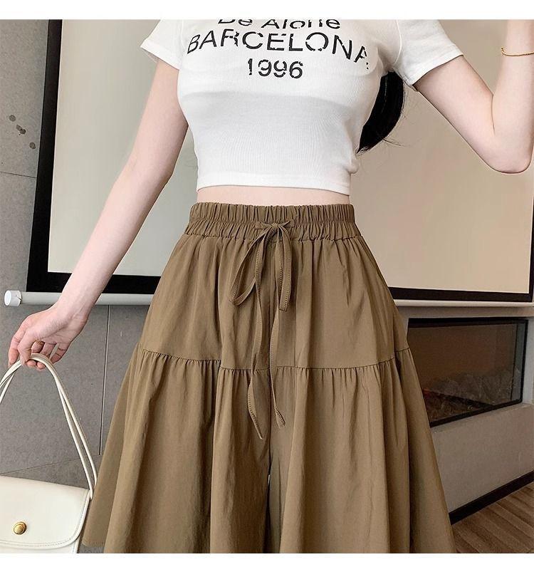 Product Introduction of [2380 People Collection] Idle Style Ice Silk Quick-Drying Wide Leg Culottes Shorts Women's Summer Thin plus Size Casual Shorts Pantskirt 25