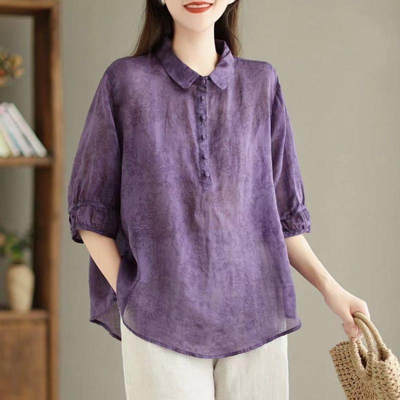 Product Introduction of Áo Sơ Mi Jacquard Lapel, Cao Cấp Nữ Mới, Sành Điệu Và Cổ Điển, Áo Sơ Mi Nữ Tay Lửng Bó Sát Che Phủ, Áo Cánh Mỏng, Phong Cách HK 2