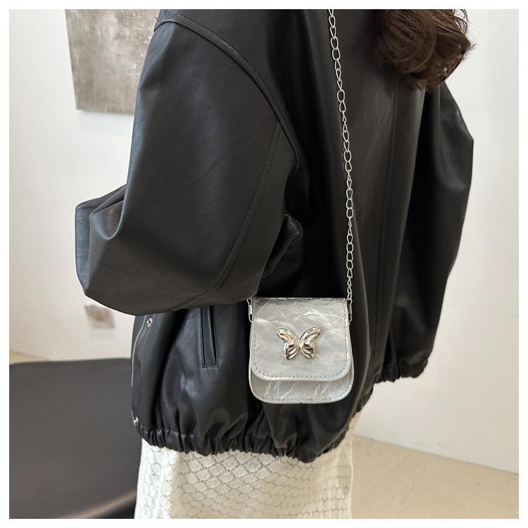 Product Introduction of 2024 Fashionable New Fresh Sweet Small Square Bag Butterfly Decoration Mini Advanced Texture Chain Crossbody Lipstick Pack 7