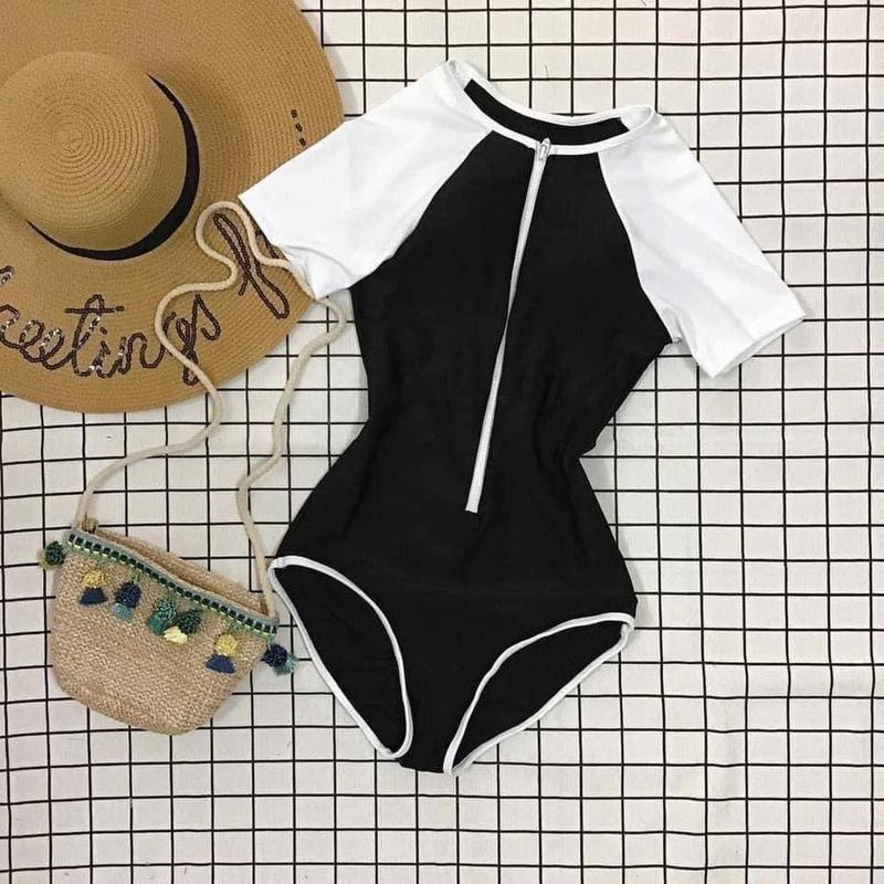 Product Introduction of Đồ bơi đi biển body sust tay cọc trắng dây kéo trắng 1