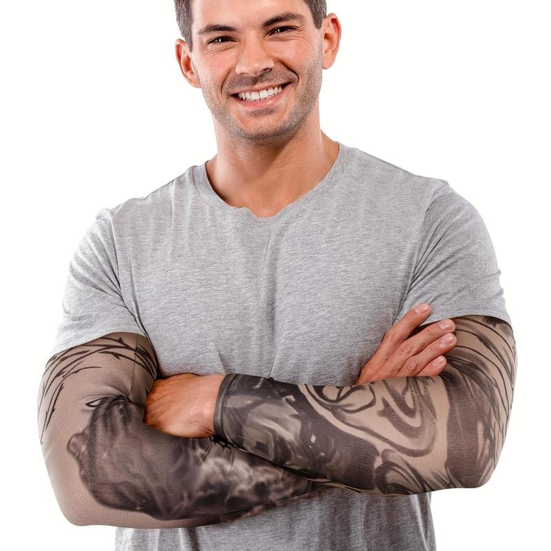 Motorcycle Cycling Arm Sleeves, Creative Fake Tattoo Pattern Decorative Arm Sleeves, Universal Elastic Arm Protective Gloves 6