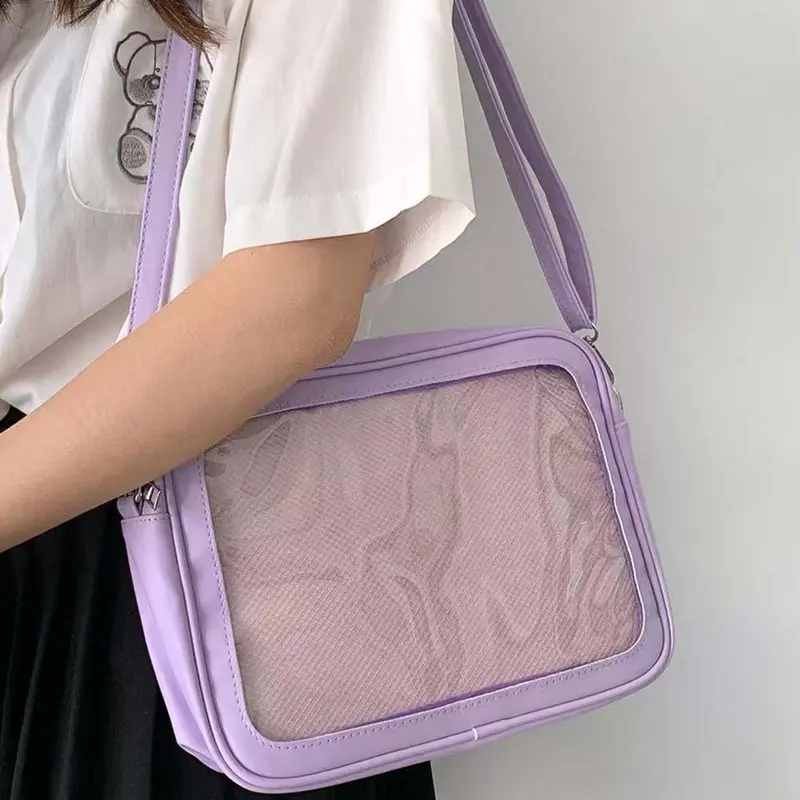 Túi dây kéo đa chức năng Màu đồng nhất Itabag Túi búp bê bông PU Túi trong suốt Túi đựng vật dụng nhỏ Túi đeo vai Nam 8