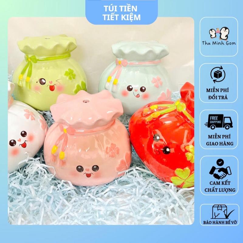 Túi tiền tiết kiệm/ ống tiết kiệm hình túi tiền/ heo đất tiết kiệm Decor/ túi tiền gốm sứ/ túi tiền lỗ tròn/ heo đất hình túi tiền