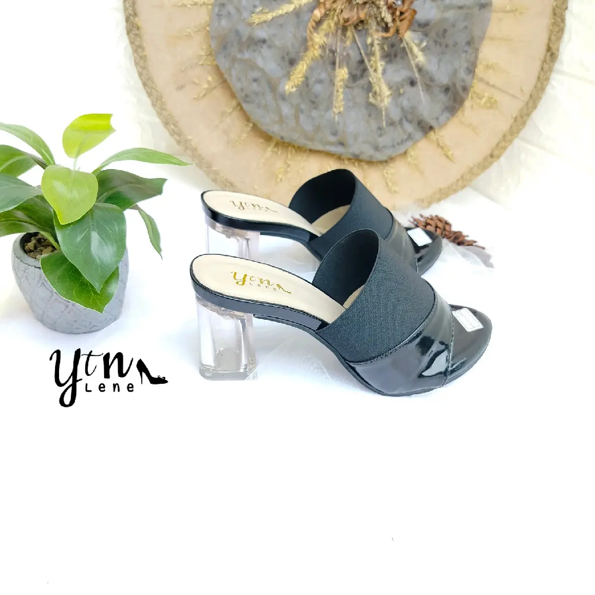 sendal high heels hak kaca 7cm kokop karet