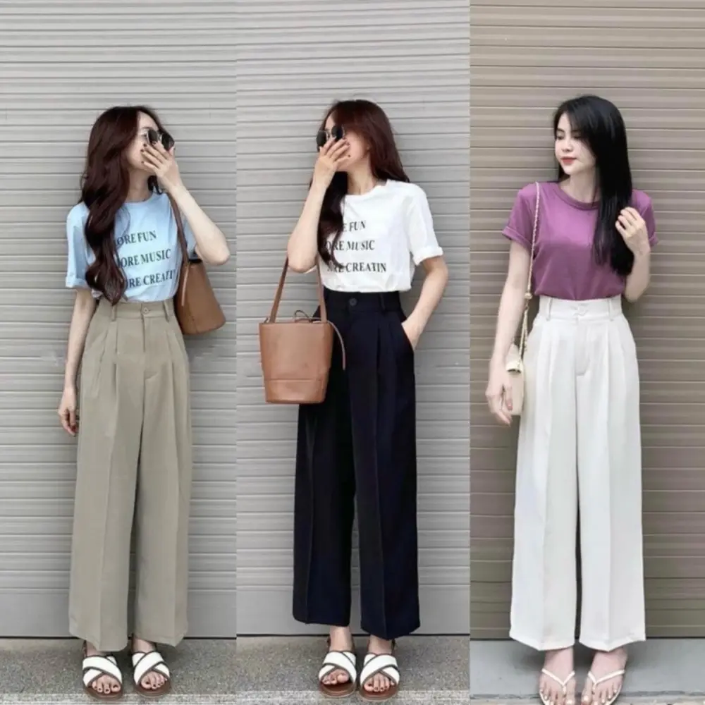 Quần Xuông cho Nấm Lùng Dài 93cm , Chất Gold Nhật đẹ mướt mềm rủ Nữ Pants Đen