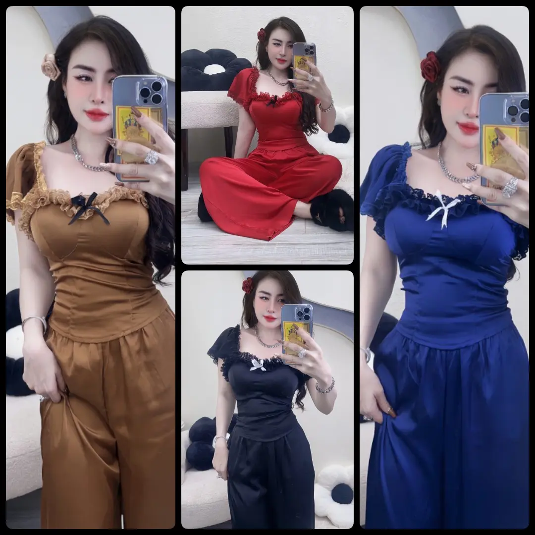 (MÃ 13) SET BỘ TAY PHỒNG LỤA SATIN CAO CẤP CÓ LÓT MÚT CÓ TÚI HAI BÊN ( V1 DƯỚI 95CM V2 DƯỚI 90CM V3 DƯỚI 100CM ) Nữ Women