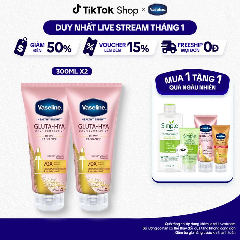 1 Combo 2 Sữa Dưỡng Da Body Vaseline Gluta-Hya Lotion Hỗ Trợ Dưỡng Da Sáng Mịn Chuyên Sâu 330MLx2