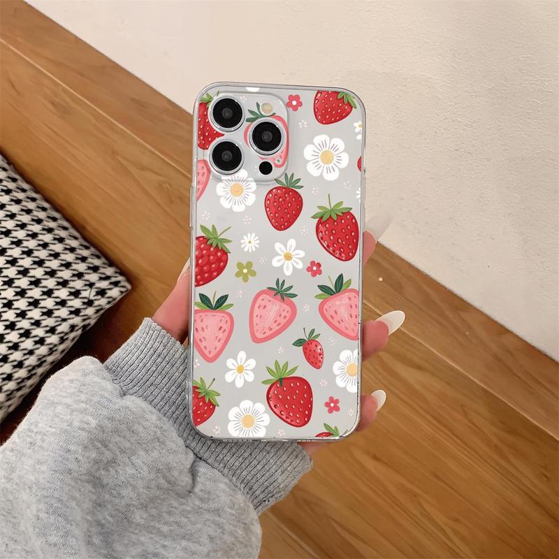 Strawberry Pattern Phone Case, Decorative Phone Protector Cover, Phone Accessories Compatible with iPhone 16 Pro Max 15 14 13 12 11 Pro Max Plus X XR XS Max 7 8 Plus Mini, Casing 3