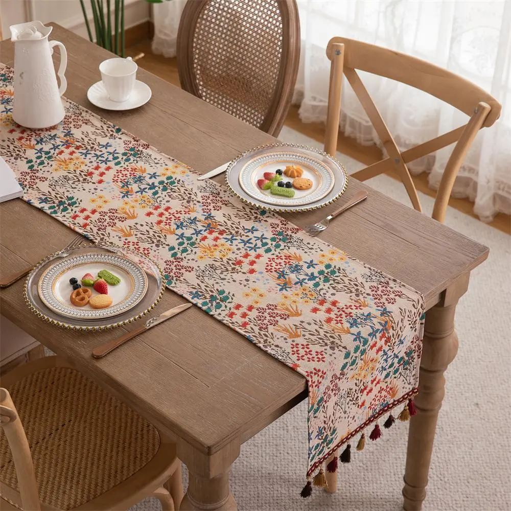 Floral Print Table Runner, Boho Style Tablecloth, Table Decoration Supplies for Home Kitchen Dining Room, Vanity Decor Accessories