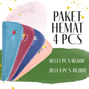 [PAKET HEMAT 4 PCS] Handuk Keramas Model Kancing Import Microfiber Handuk Pengering Rambut Head Towel Fast Dry Hair Handuk Kepala