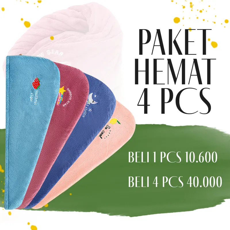 [PAKET HEMAT 4 PCS] Handuk Keramas Model Kancing Import Microfiber Handuk Pengering Rambut Head Towel Fast Dry Hair Handuk Kepala 0