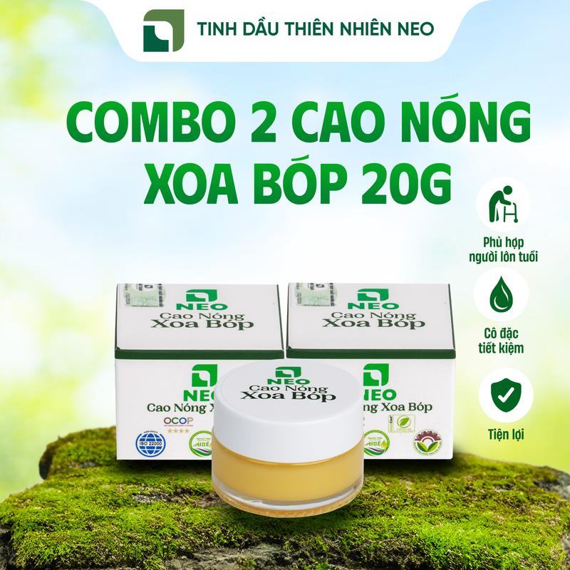 Combo 2 hộp cao nóng xoa bóp cao cấp đạt chuẩn OCOP 4 sao NEO, 20gr, chiết xuất từ tinh dầu tràm, bạc hà, quế, cho người lớn và người đau xương khớp - Massage