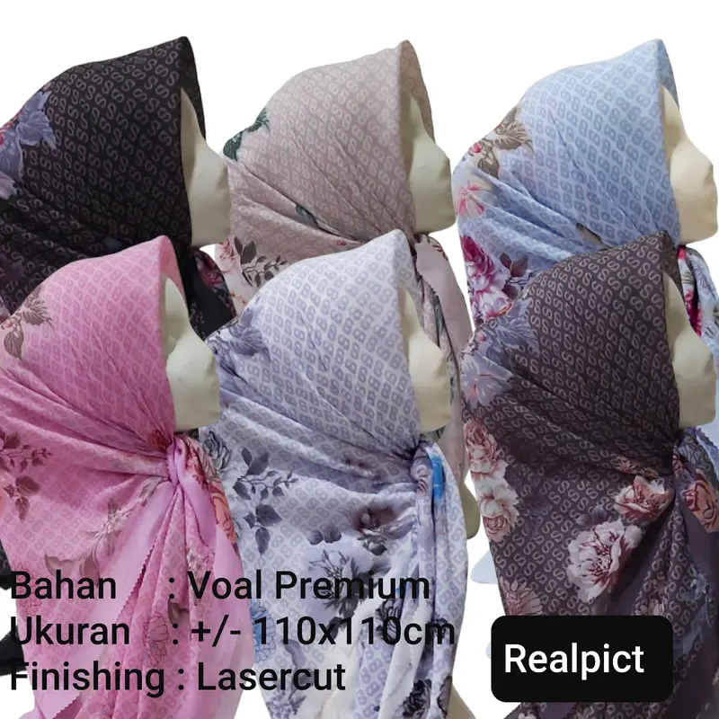 (08 S / 12 N)Jilbab Voal Motif lasercut,Hijab Voal Lasercut Muslim Square Segi Empat 8