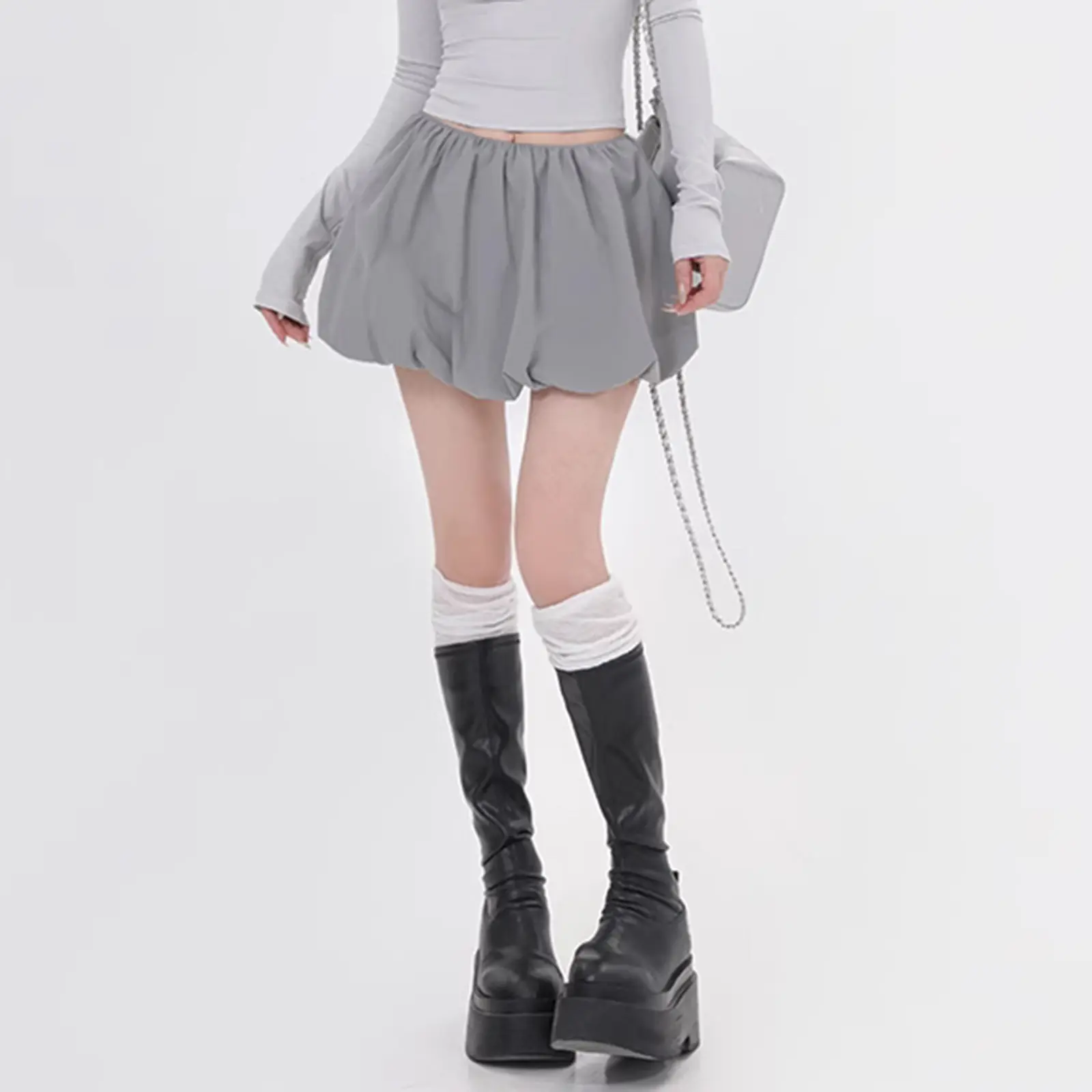 Summer Women's Lantern Mini Skirt Casual Loose Fitting Elastic Waist Solid Color Short Puffball Skirt