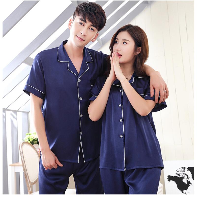 Product Introduction of Bộ Ngủ Pijama Nam Nữ Chất Lụa Satin Mềm Mịn Cao Cấp, Đồ Ngủ Cặp Đôi Sang Trọng, Đồ Mặc Nhà, Đồ Ngủ Nam Nữ Có Túi Áo, Quần Dài Có Túi, Đồ Ngủ Xinh Có Viền, Màu Trơn, Couple Men & Women dobo tay ngan  Sơ Mi Voi 4