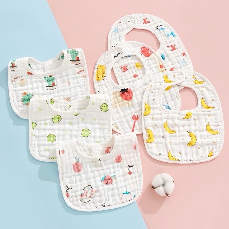 Yếm Xô Chữ U 6 Lớp Mềm Mại Cho Bé ,Hoạ Tiết Trắng Hình,Khuy Cài Sau- Set 5 Chiếc