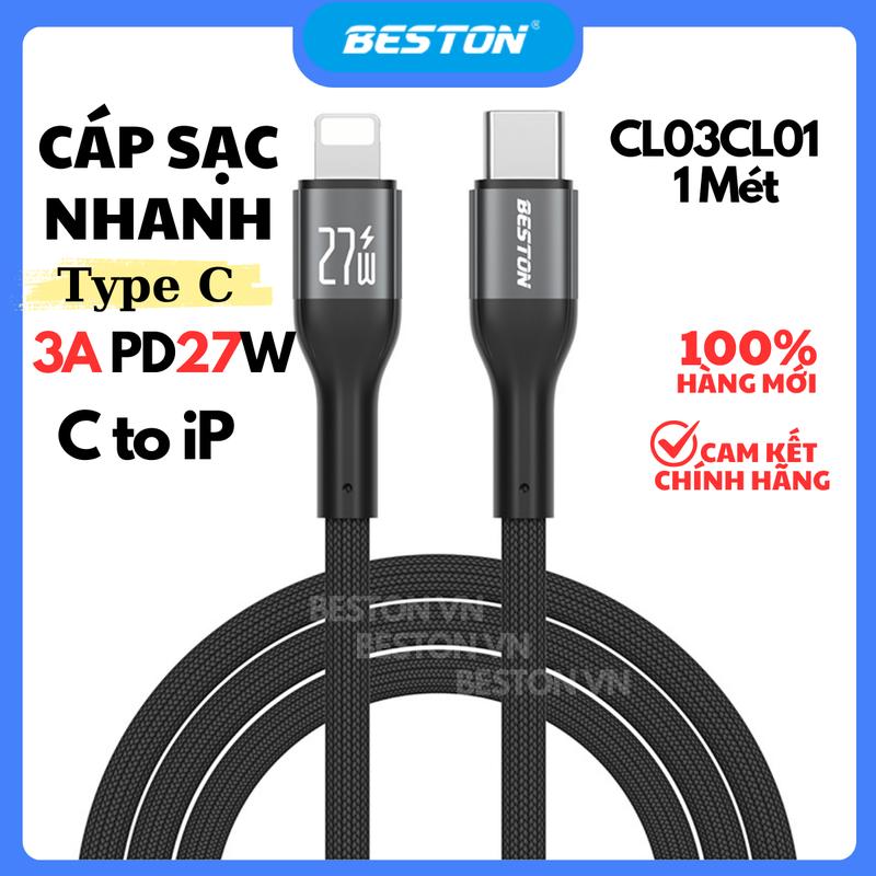Cáp sạc nhanh Beston USB-C to L (iP) công suất cao 27W-0,9m - Chất liệu dù hạn chế bám bẩn đứt gãy, bền bỉ - CL03CL01