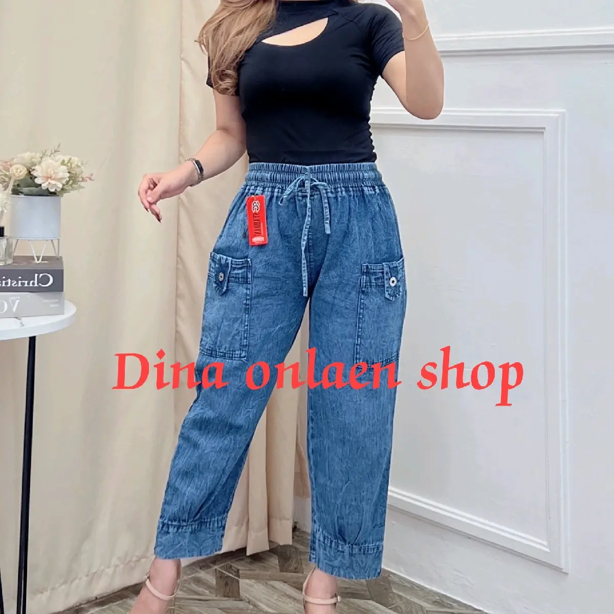 Celana Baggy Jeans Wanita Sheliin Pant 7/9 Kantong Depan Standar Hitam Nyaman