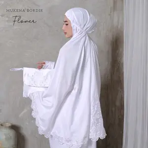 Mukena Dewasa Putih Bordir Flower Katun Mikro