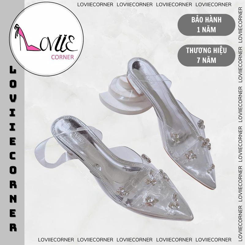 LOVIIECORNER - GIÀY BÍT MŨI ĐÍNH ĐÁ FORM MŨI NHỌN - SANDAL THỜI TRANG HỞ HẬU DÂY MICA - QUAI TRONG HIỆN ĐẠI GÓT THẤP 2 PHÂN - G240882 Nữ DéP Shoes